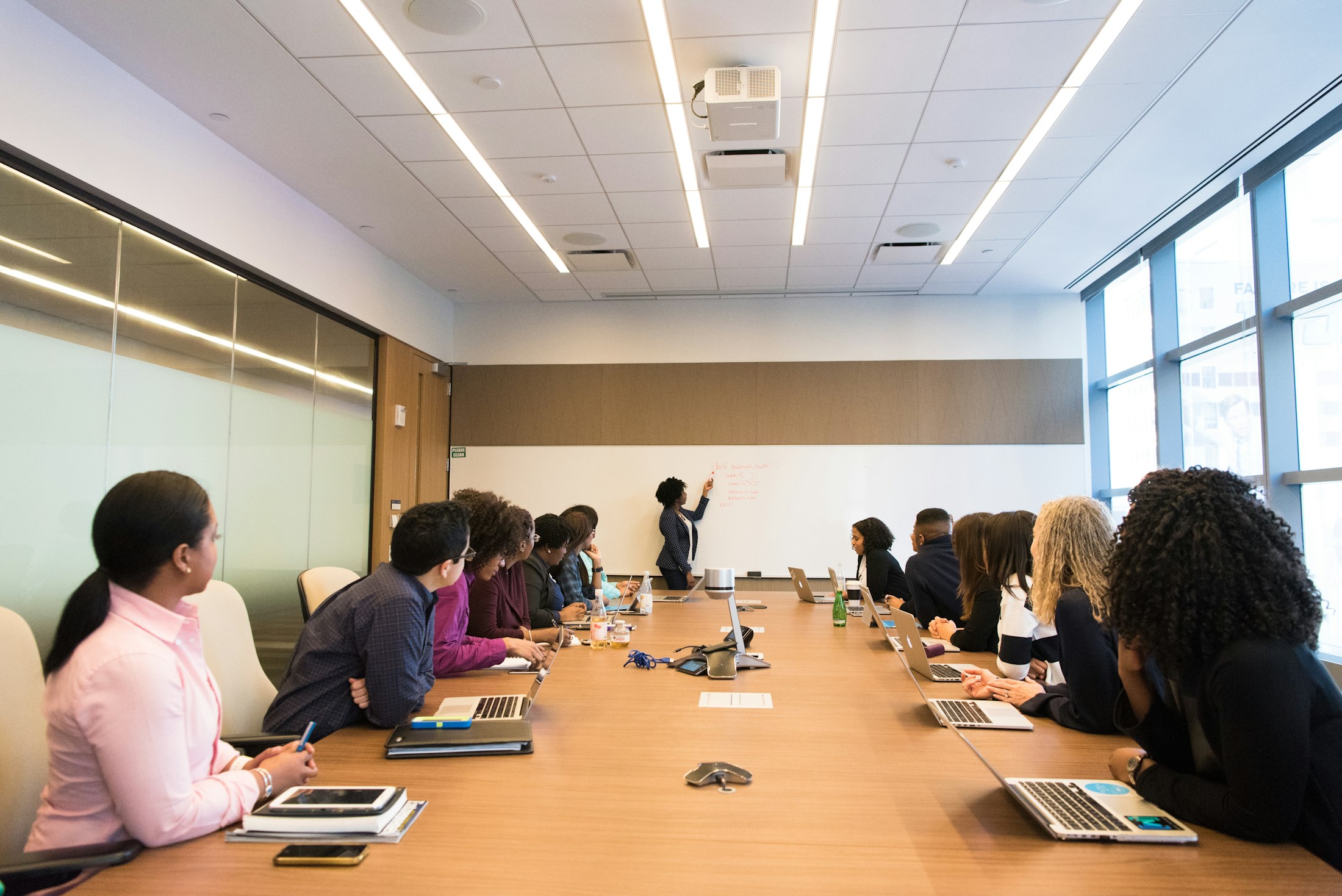 Boardroom teams reviewing analytics decisions and governance priorities